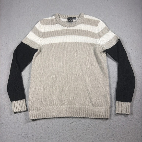 Armani Exchange Sweater Men Large Gray White Stripe Mohair Blend Quiet Luxury